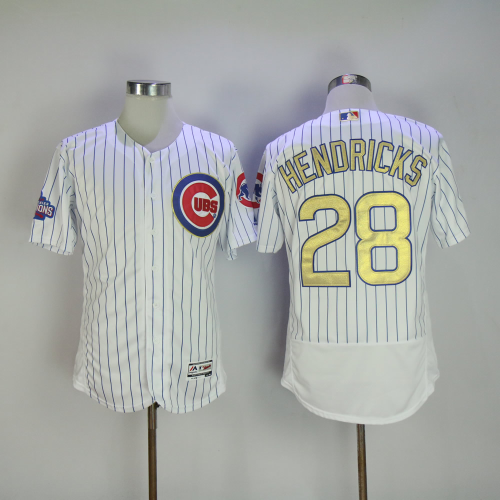 Men Chicago Cubs 28 Hendricks White Champion MLB Jerseys